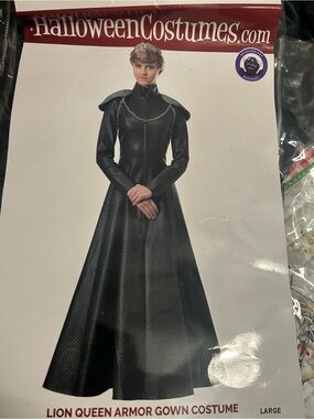 Lion Queen Armor Gown Costume - Black, includes wig and metal crown